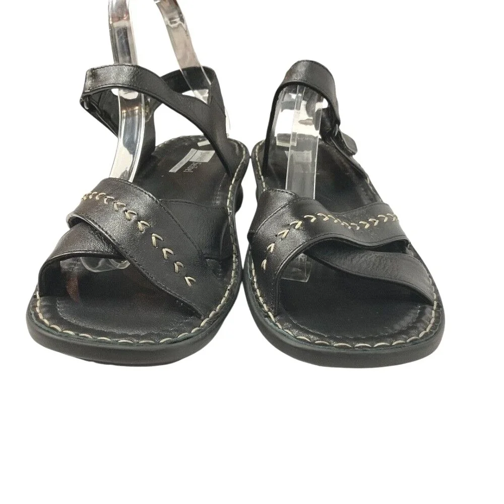 Josef Seibel Womens Leather Sandals Comfort Cross‎ Strap Black Shoes Size 10